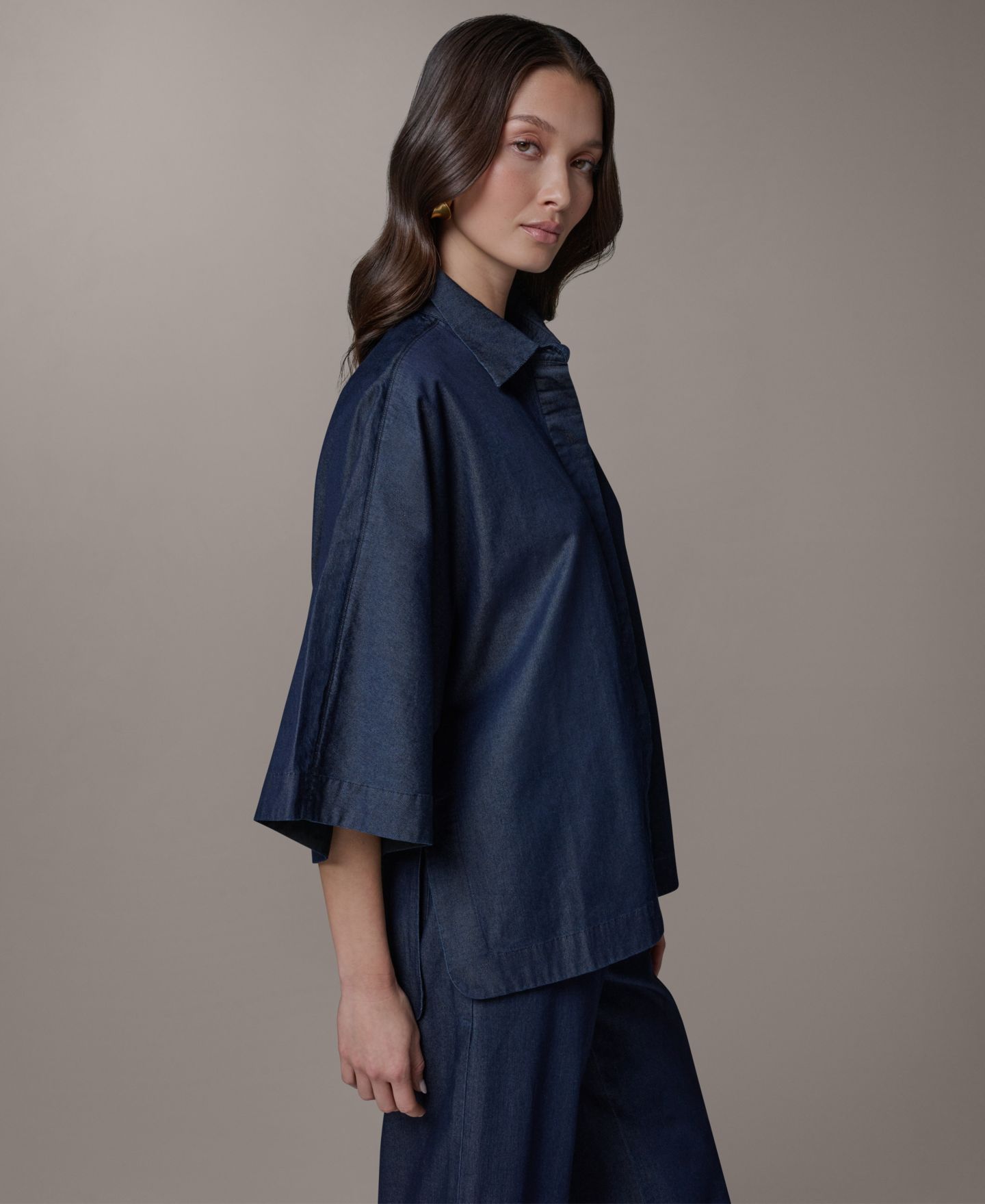 Женская рубашка Donna Karan Weekend Bali Dolman Denim Button-Down Cotton, цвет: The Dutchess — фото 3