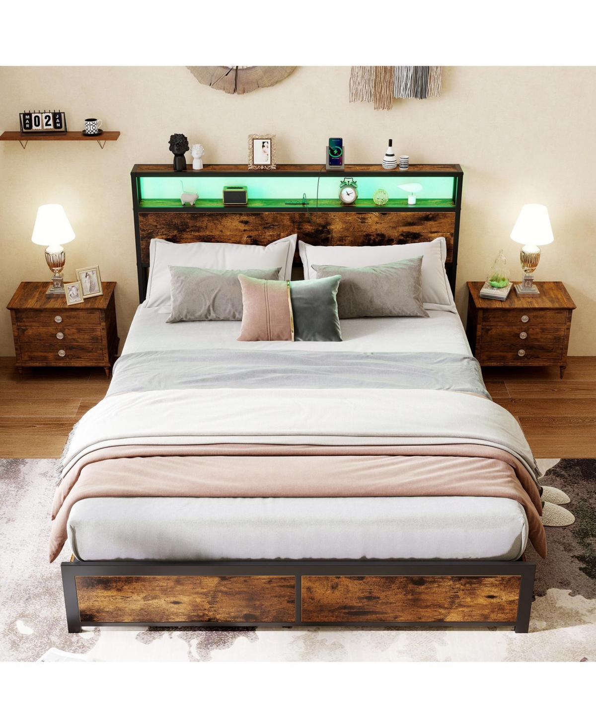 Slickblue Led Platform Bed Frame with 4 Drawers Charging Station