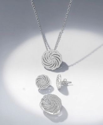 Diamond Swirl Earrings. Pendant Necklace & Ring Collection in 14k White Gold