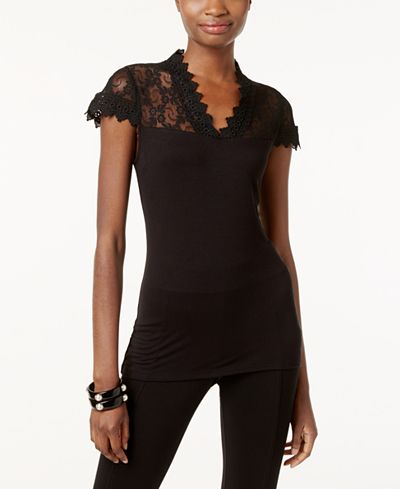 INC International Concepts Lace-Yoke Top, Only at Macy's