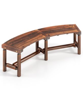 Patio Curved Bench Solid Wood Fire Pit Bench Outdoor Backless Loveseat