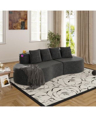 3-Person Modular Half Moon Sofa, Sleek Curved Sectional Couch with Chenille Fabric, Cup Holders and Side Storage Pockets for Living Room