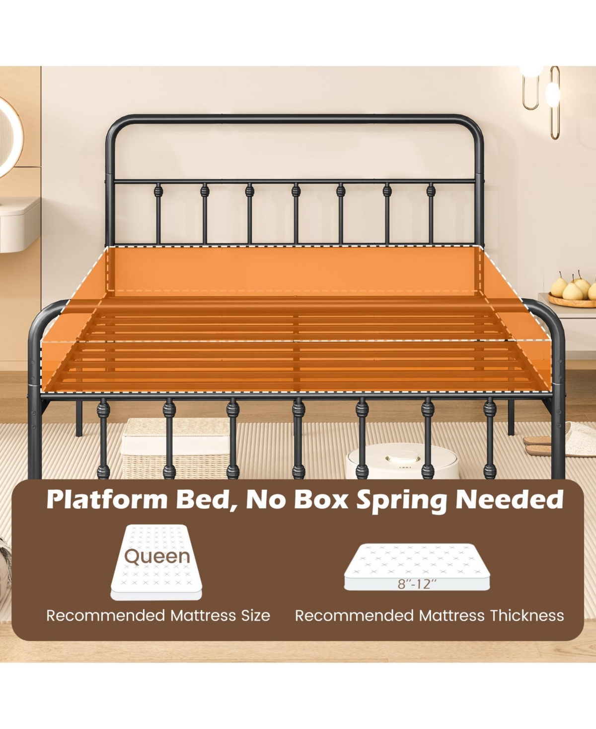 Slickblue Platform Bed Frame with Headboard Storage Space Under Bed for Organization