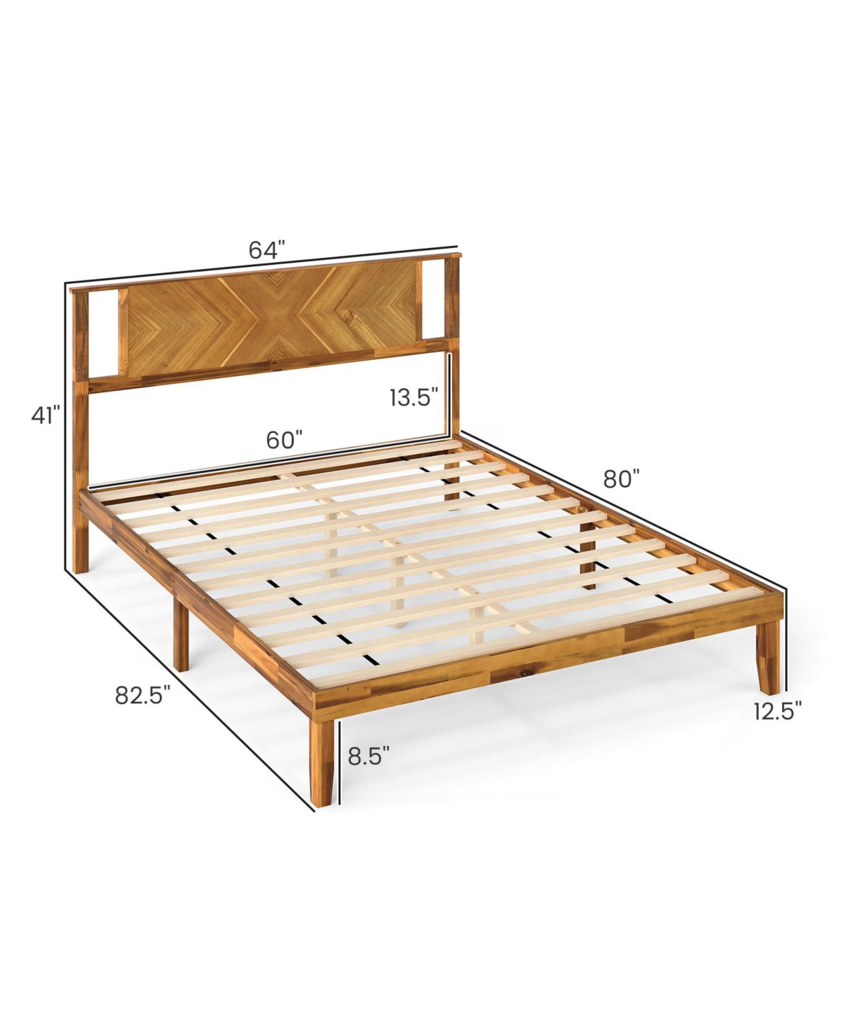 Slickblue Acacia Wood Platform Bed Frame with Headboard Mid Century Style