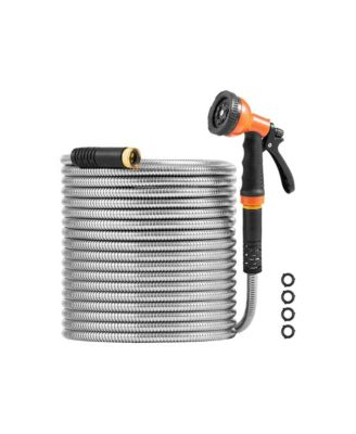 Stainless Steel Metal Garden Hose 50 ft with 10 Function Nozzle