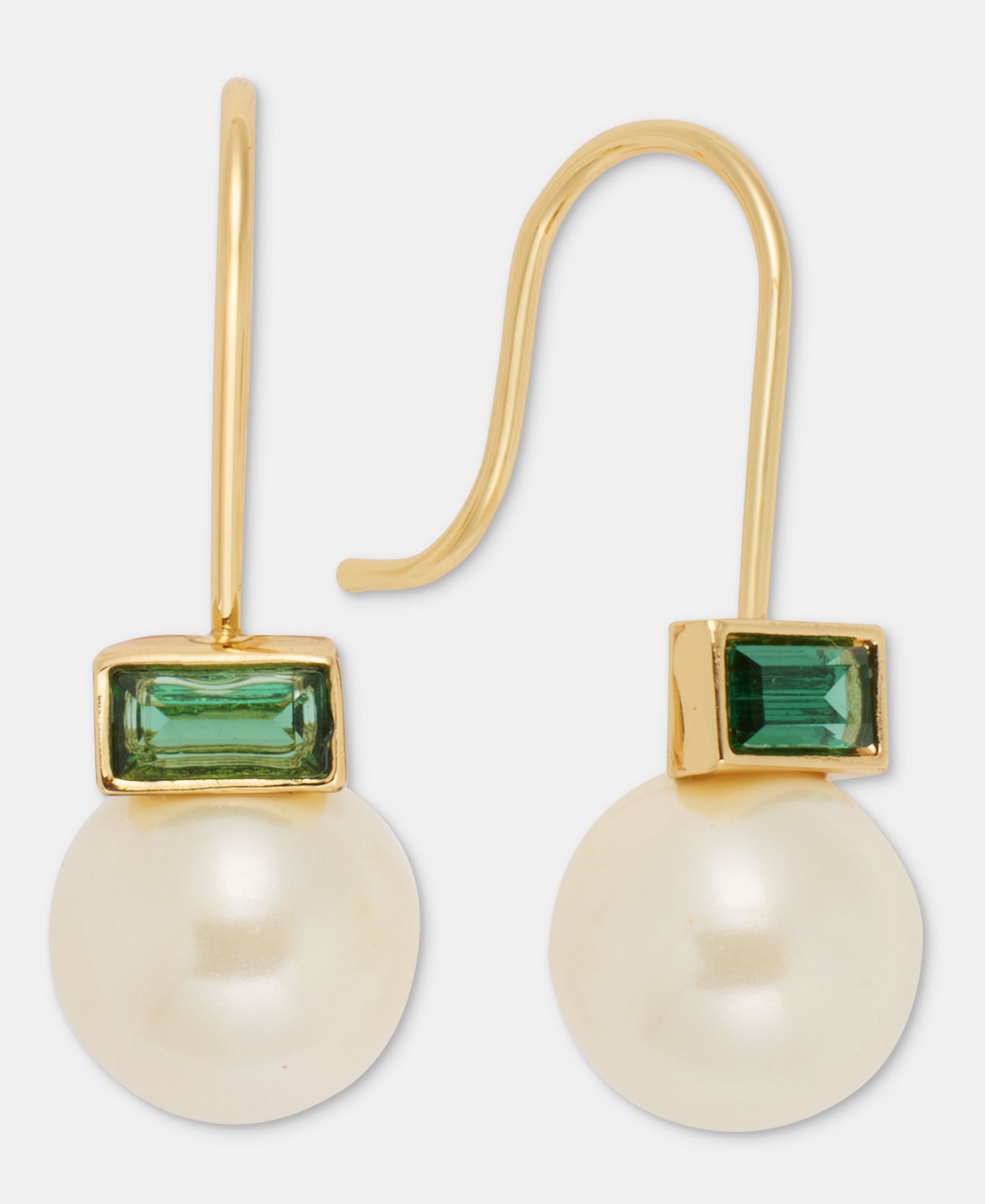 Baguette Stone & Imitation Pearl Drop Earrings