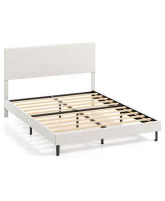 Upholstered Velvet Platform Bed with Chevron Headboard, Stylish Bedroom Bed Frame