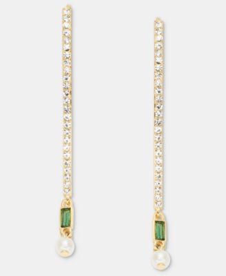 Pav&eacute;, Baguette Stone & Imitation Pearl Threader Earrings