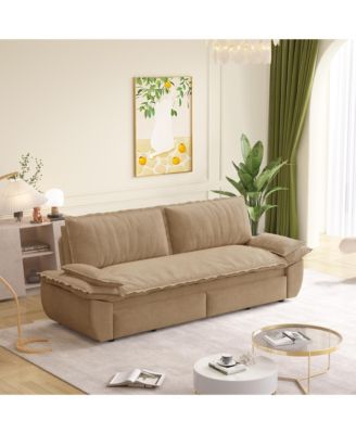73.2" Velvet Upholstered Queen Sofa Bed, 3-in-1 Convertible Pull-Out Loveseat with Soft Armrests for Guest and Living Spaces
