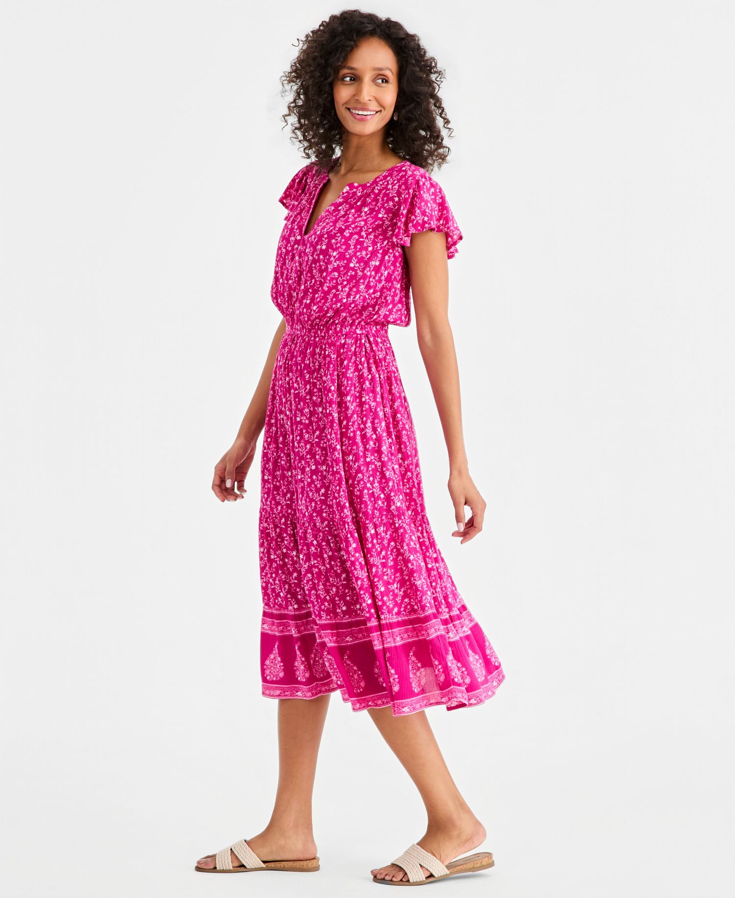 Petite Printed Tiered Midi Dress