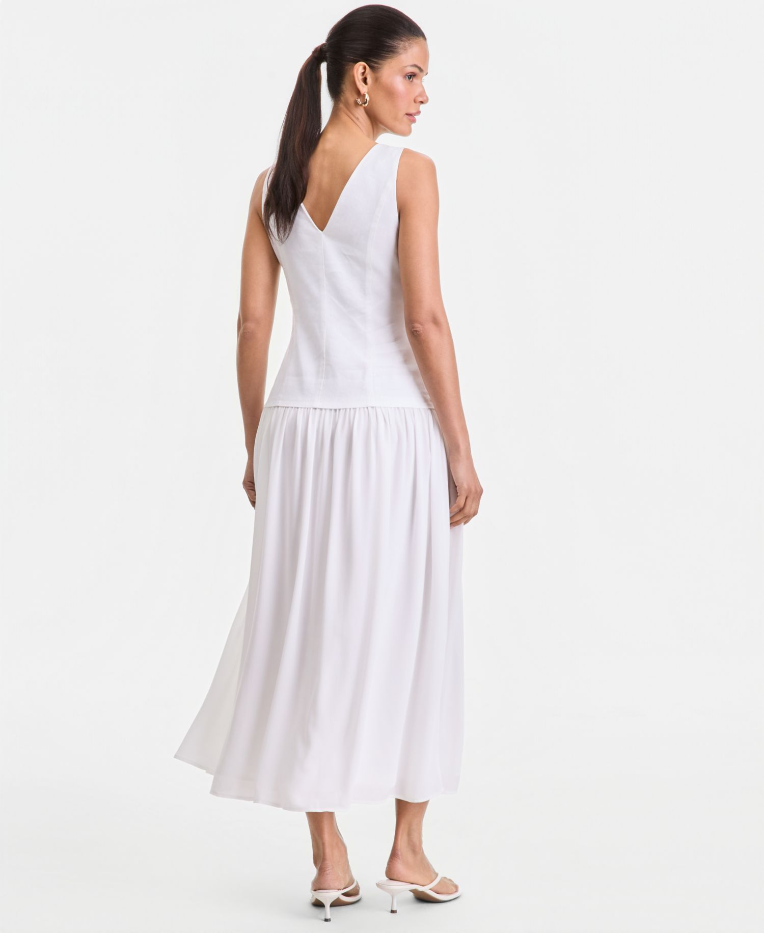 Women's Sleeveless Linen-Blend Drop-Waist Dress