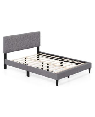 Linen Fabric Upholstered Platform Bed Frame, Modern Bed with Stylish Headboard