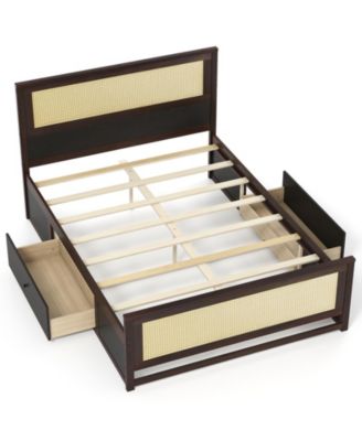 Rattan Platform Bed Frame Full Size with Storage Drawers