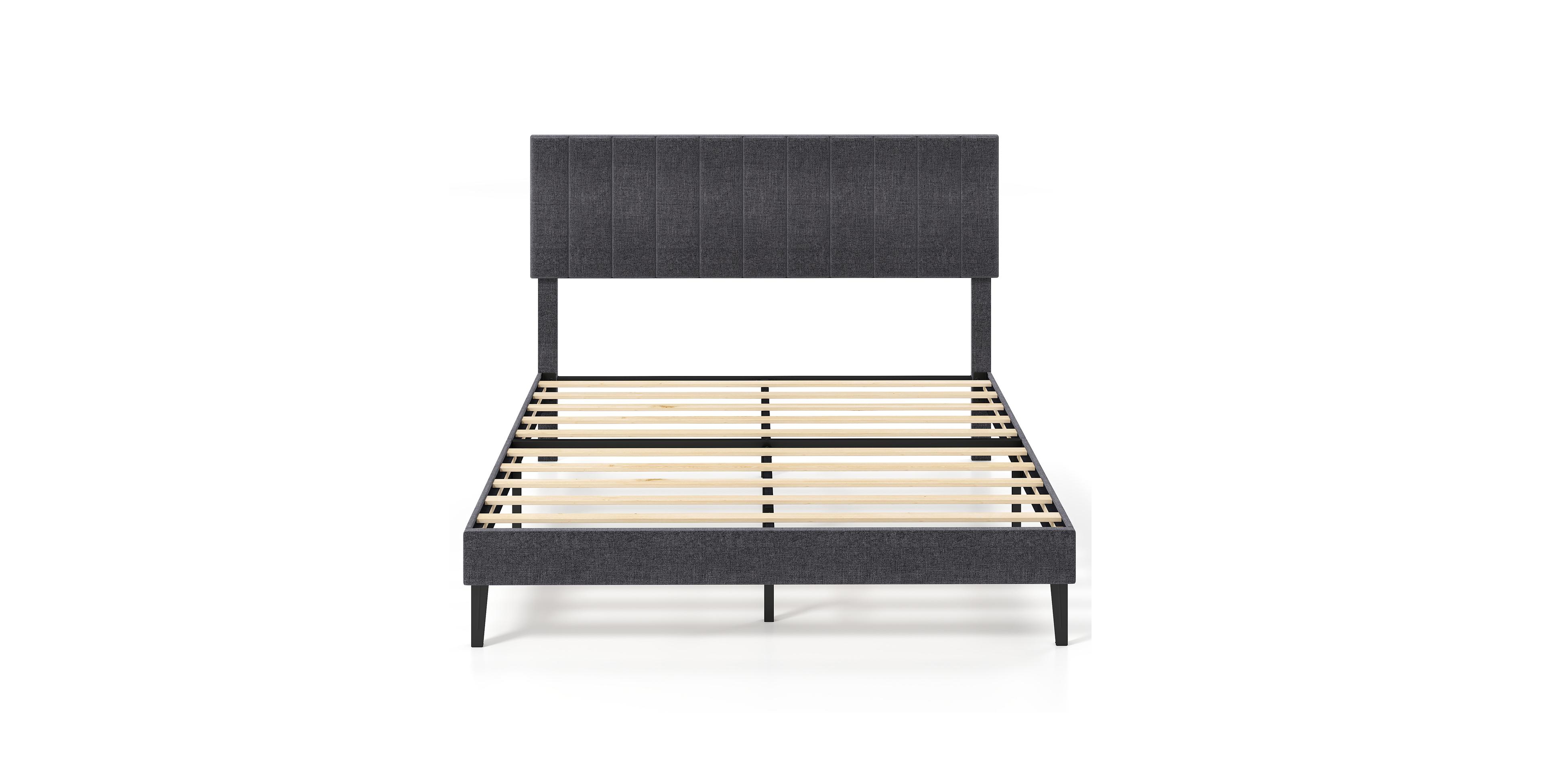Slickblue Modern Velvet Platform Bed with Height Adjustable Channel Headboard and Upholstered Frame