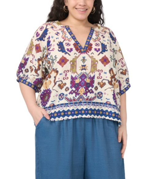 Женский топ Vince Camuto Plus Size Split V-Neck Top, цвет: Слоновая кость