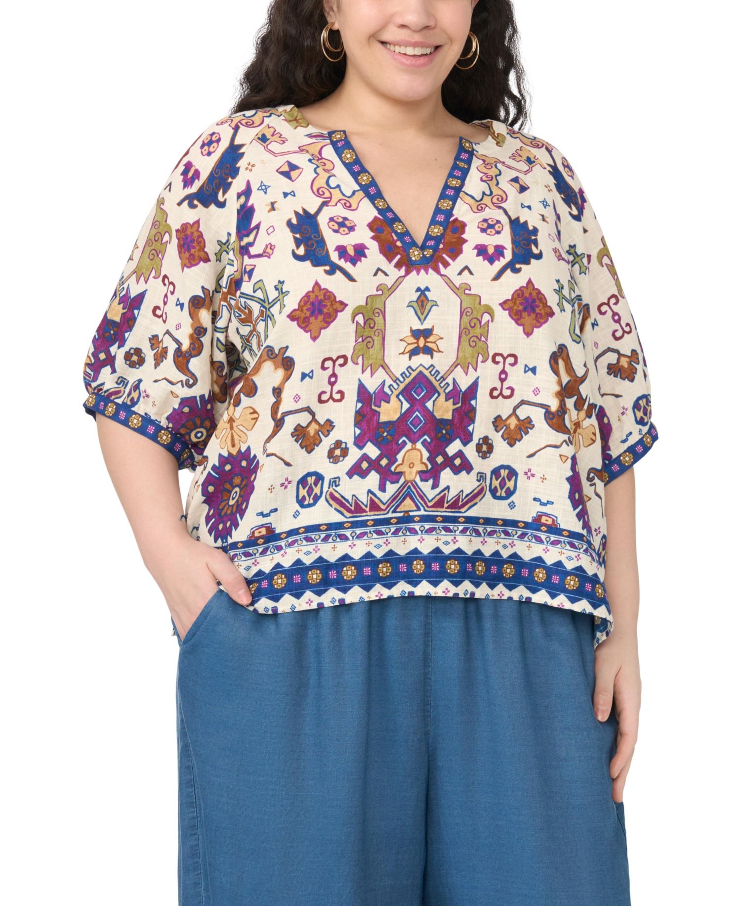 Plus Size Split V-Neck Top