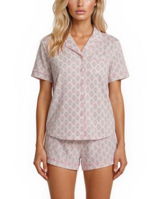 Women's Gabriella Notch Collar Shirt and Pajama Shorts, 2-Piece Set