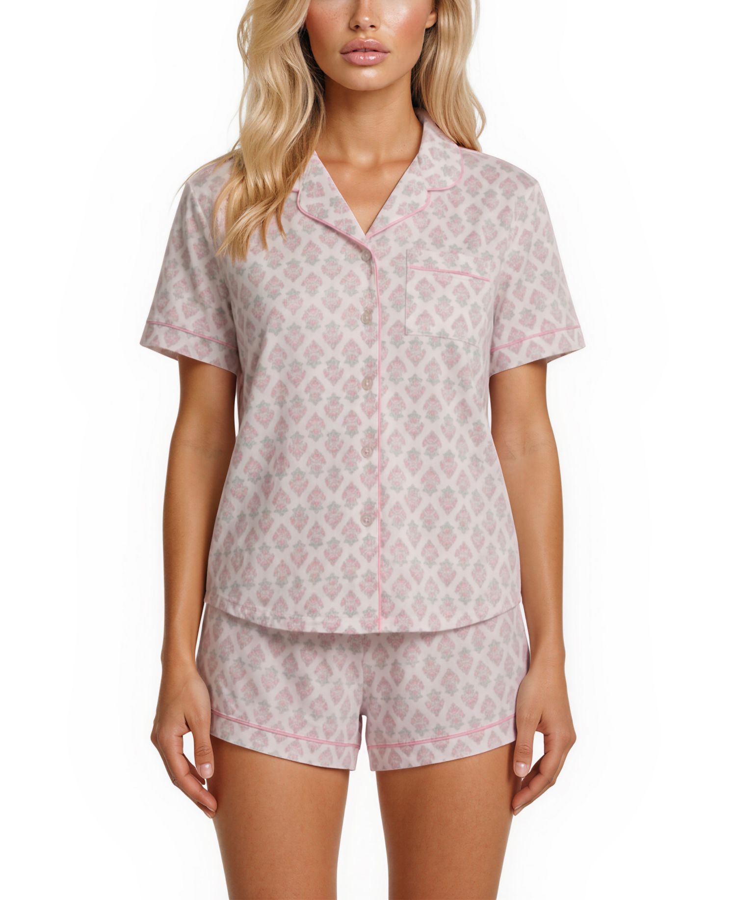 Women's Gabriella Notch Collar Shirt and Pajama Shorts, 2-Piece Set
