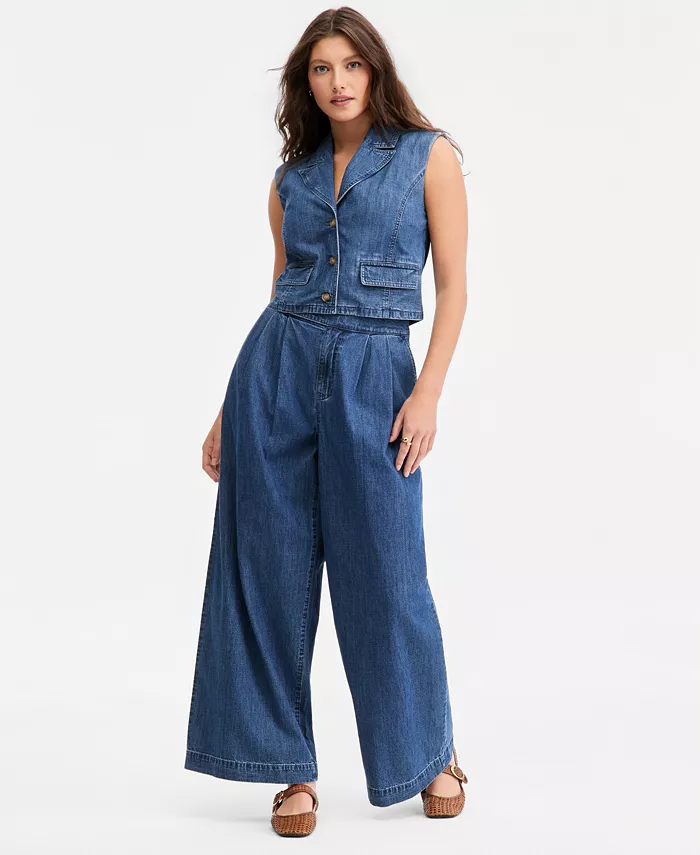 Women's Cropped Denim Vest - thumbnail 2