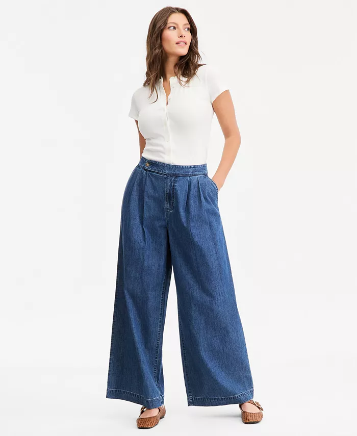 Women's Denim High Rise Wide Leg Trouser Jeans