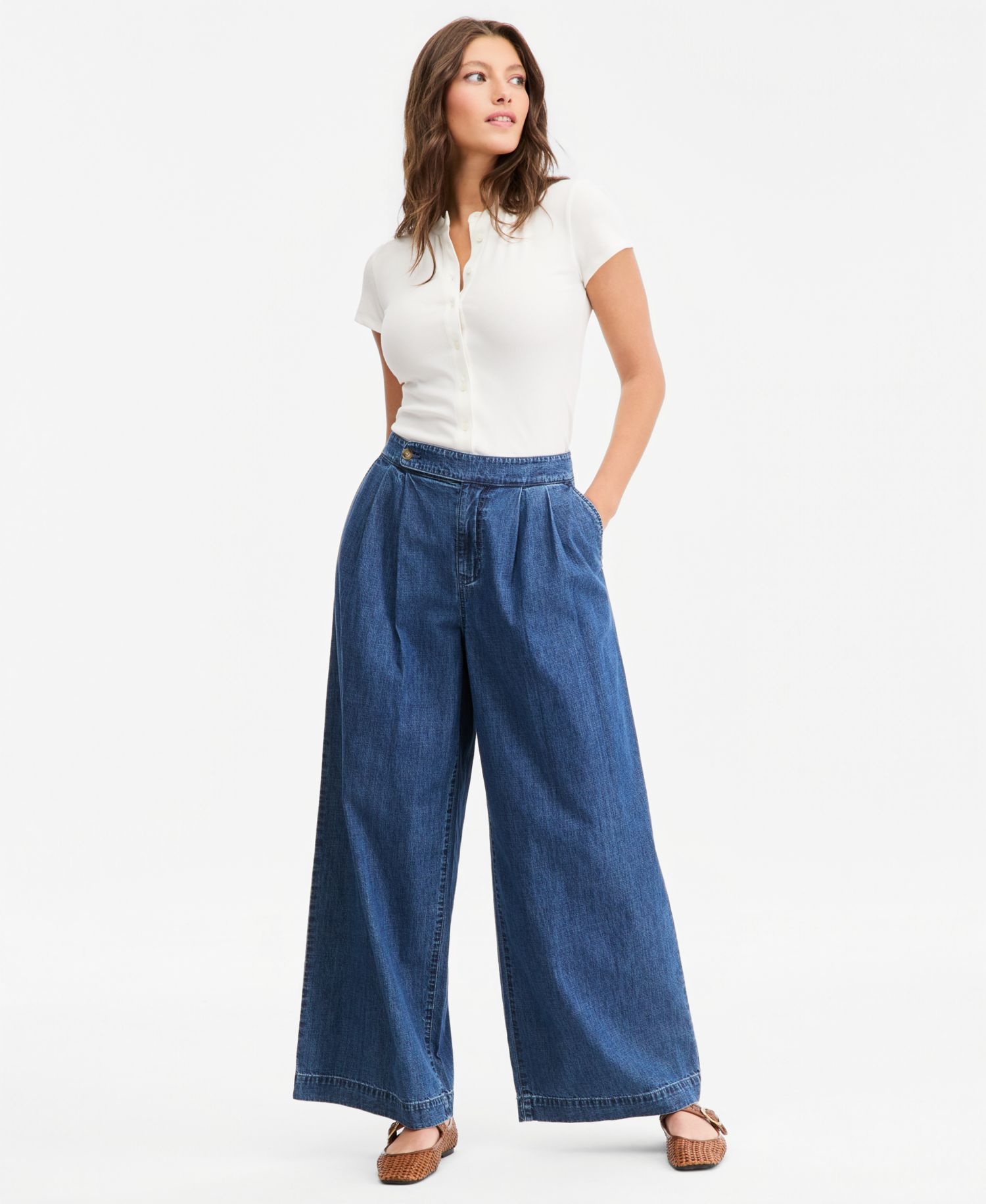 Women's Denim High Rise Wide Leg Trouser Jeans