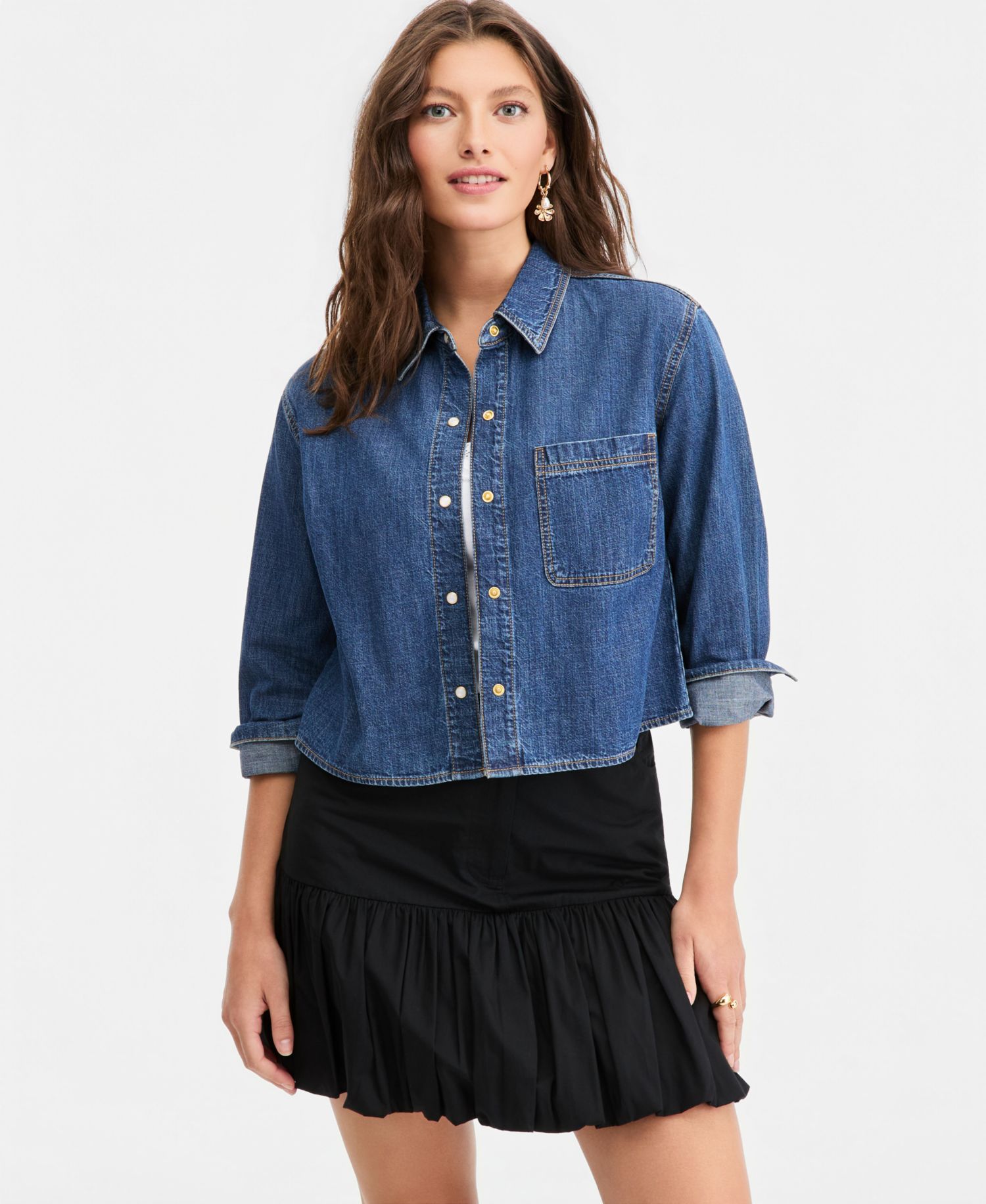 Women's Long Sleeve Cropped Denim Shirt