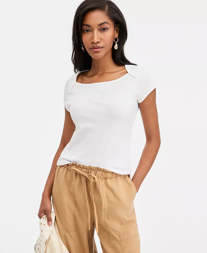 Women's Micro Rib Boatneck Cap Sleeve Top