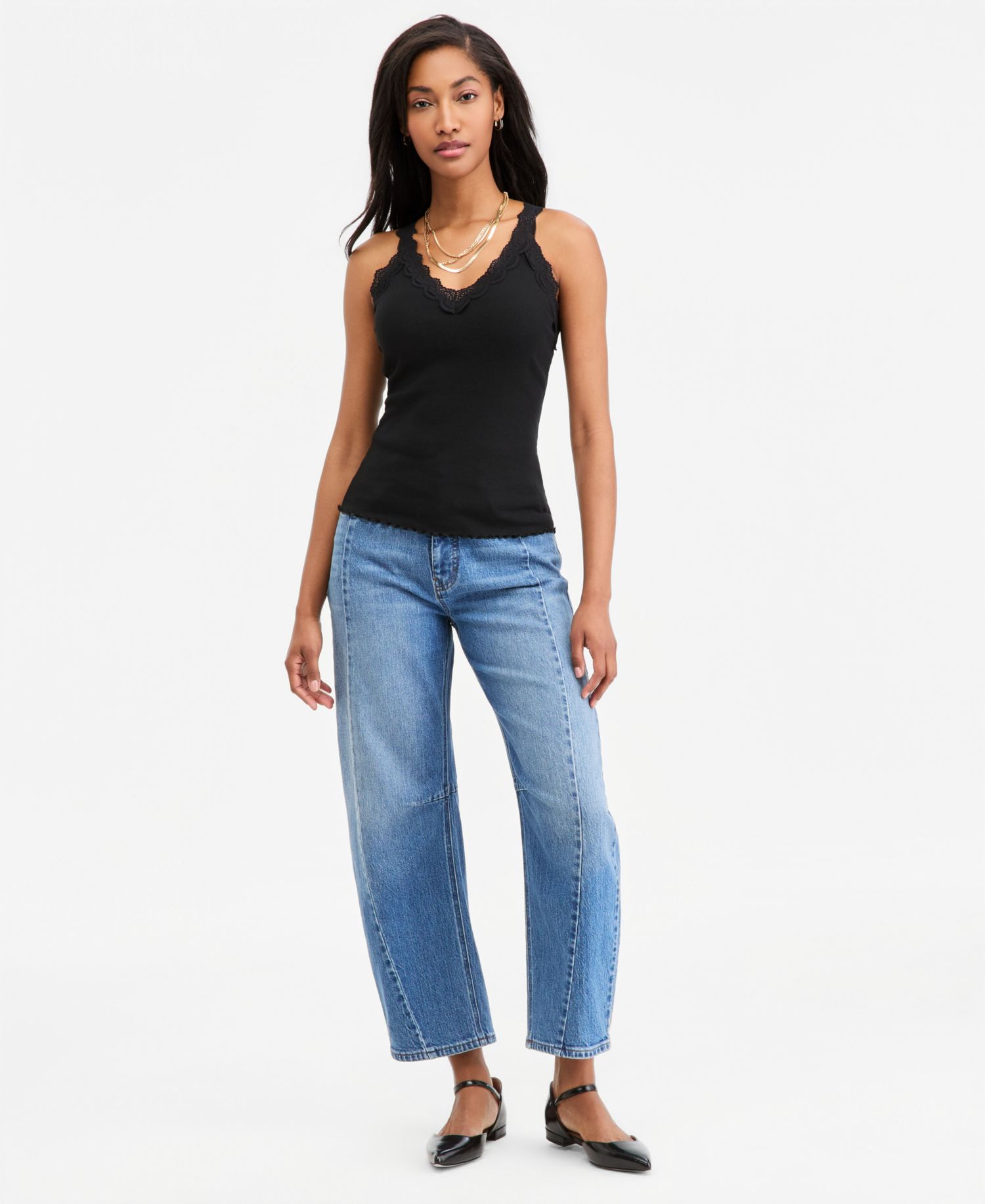 Women's Lace-Trim Ribbed Tank Top