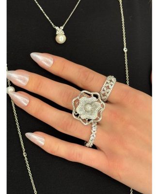 Suzy Levian Sterling Freshwater Pearl & Sapphire Marquise Flower Cluster Necklace