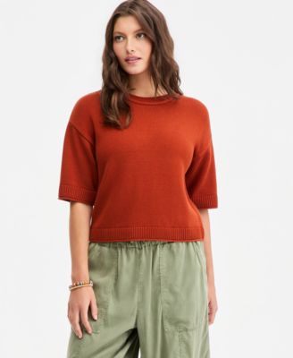 Women's Cotton Short-Sleeve Relaxed Crew Sweater