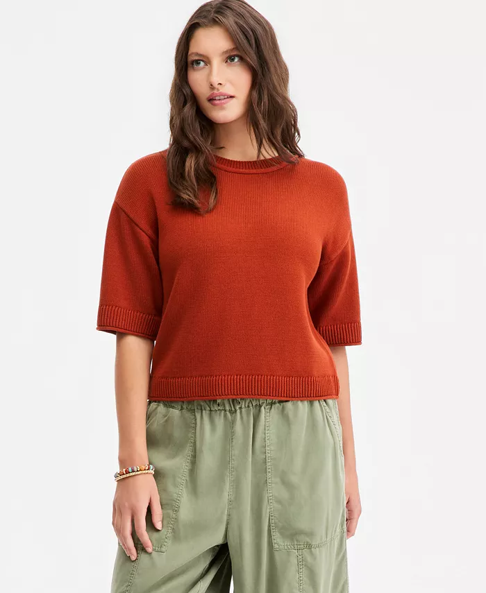 Women's Cotton Short-Sleeve Relaxed Crew Sweater