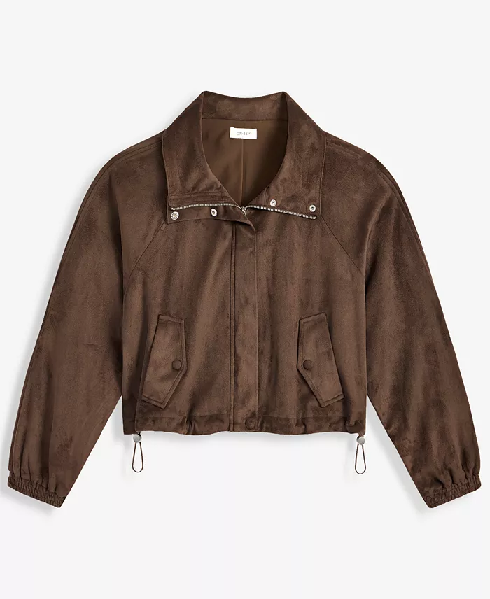 Women's Faux-Suede High Collar Utility Jacket - thumbnail 10