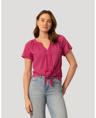 Cable & Gauge Women's Embroidered Split Neck Tie Top - Macy's