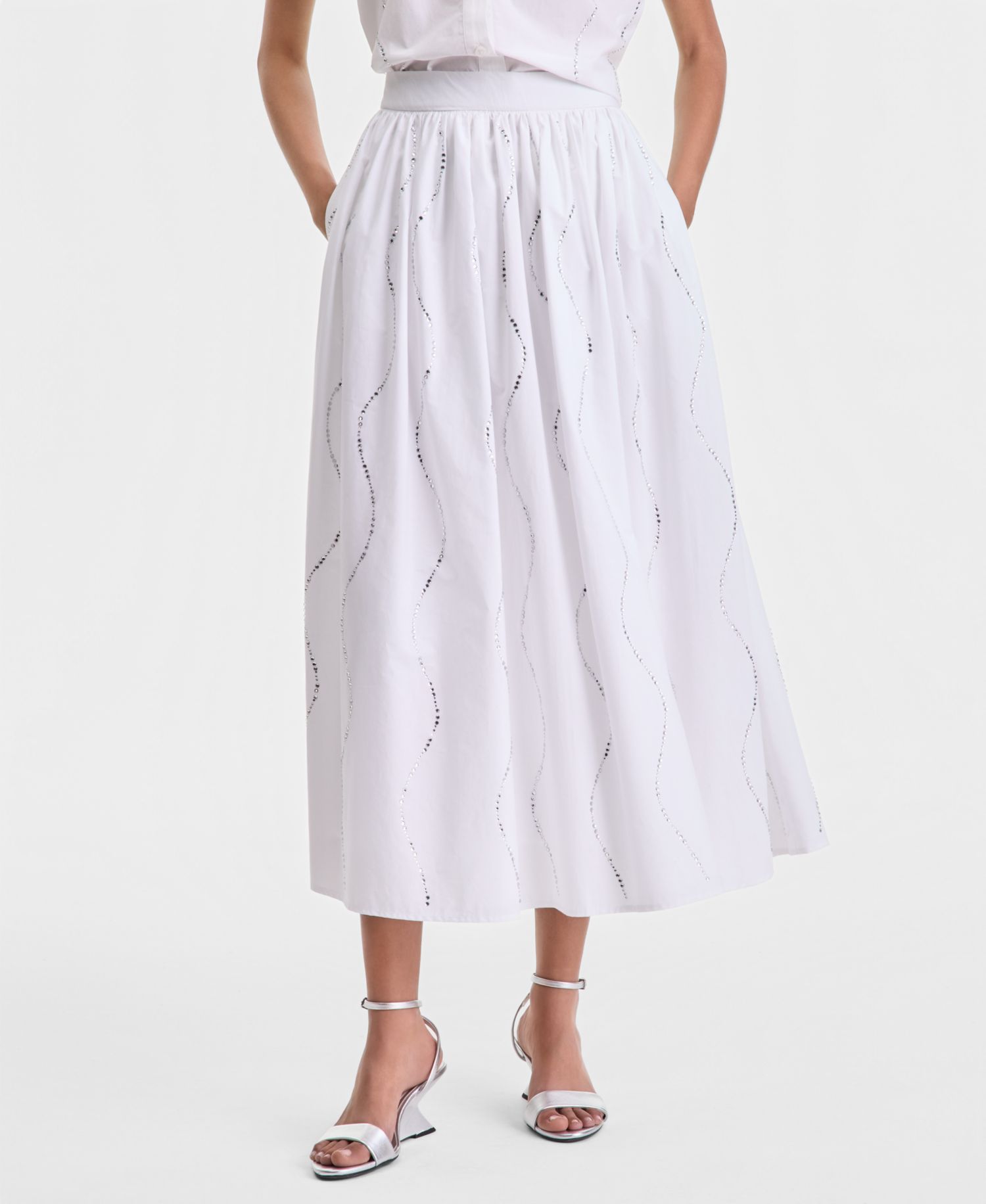 Women's Rhinestone Wave Pull-On Midi Skirt