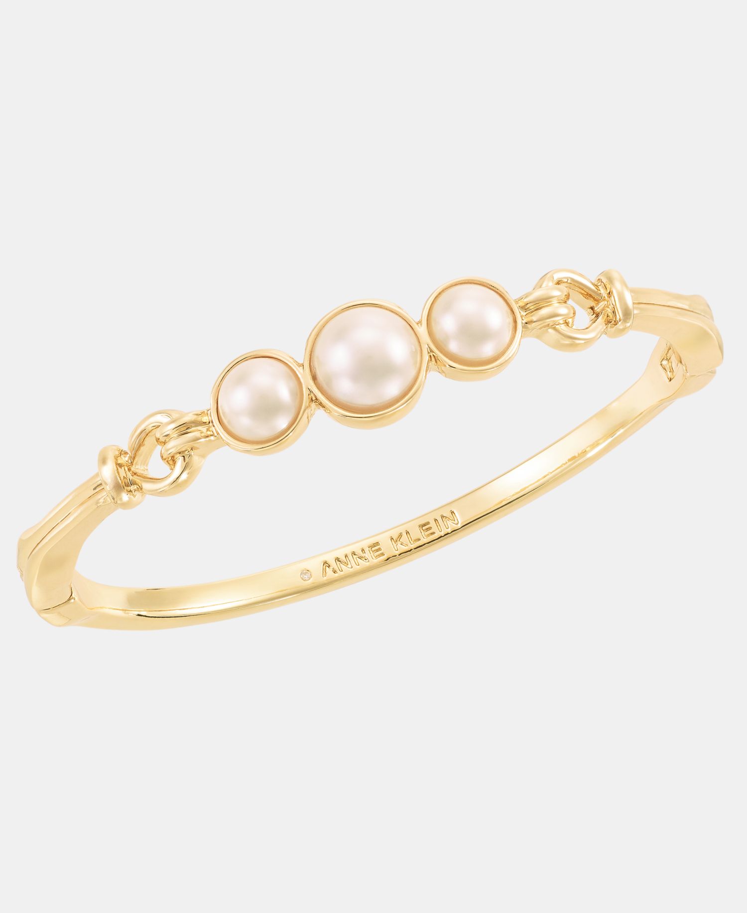 Gold-Tone Link Imitation Pearl Open Hinge Bracelet