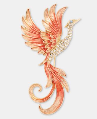 Gold-Tone Boxed Coral Flying Mystical Phoenix Pin