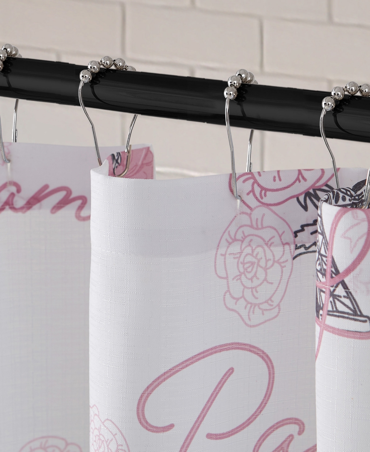 Creative Home Ideas Eiffel Tower Roses and Bows 13-Pc. Fabric Shower Curtain Set