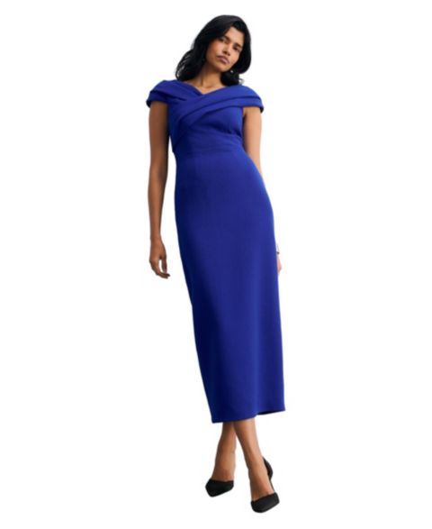 Женское платье The Fold Bodycon Short Sleeve V-Neck Midi, цвет: Синий