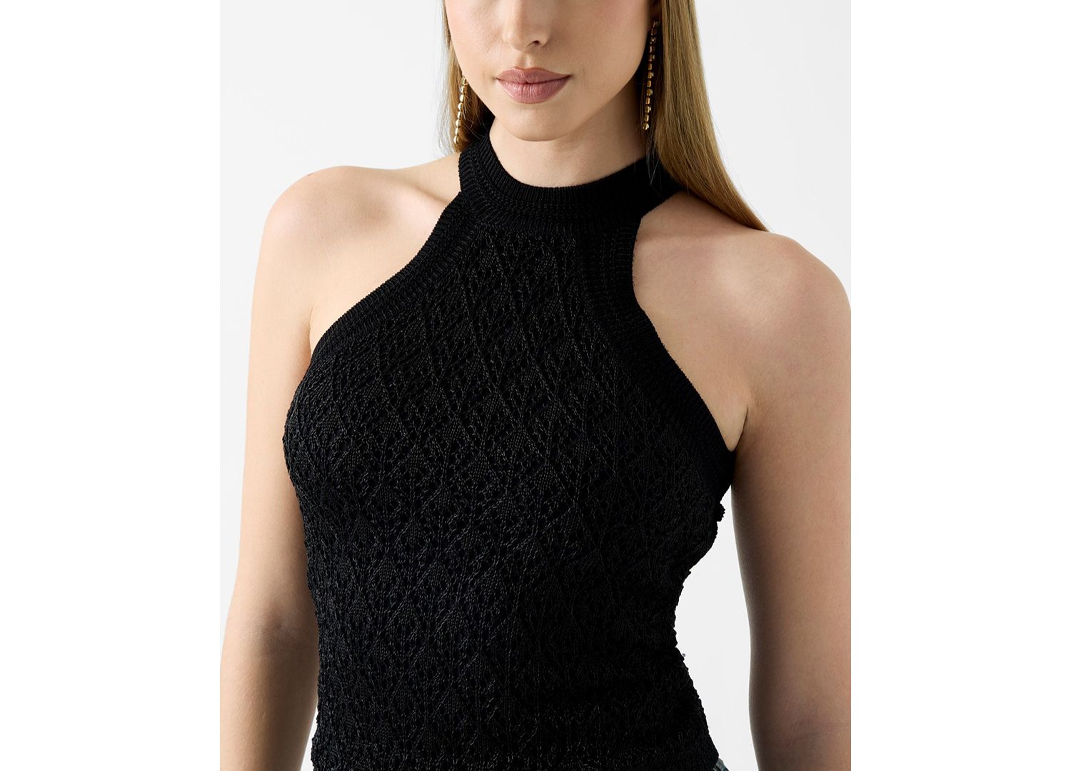 Women's Sleeveless Pointelle Stitch Serina Lurex Sweater