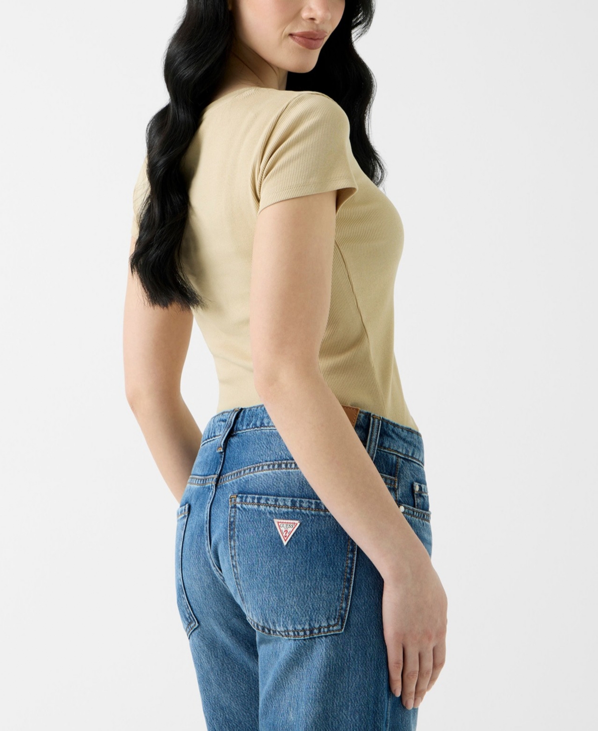 Guess Women's Short-Sleeve Triangle Patch Scoop Neck T-Shirt