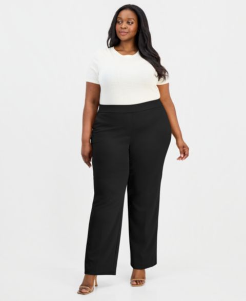 Женские брюки Anne Klein Essentials Plus Size Straight-Leg Pull-On, цвет: Чёрный