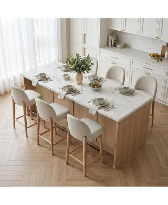 25.5" Counter Height Linen Upholstered Bar Stools Set of 6, Armless