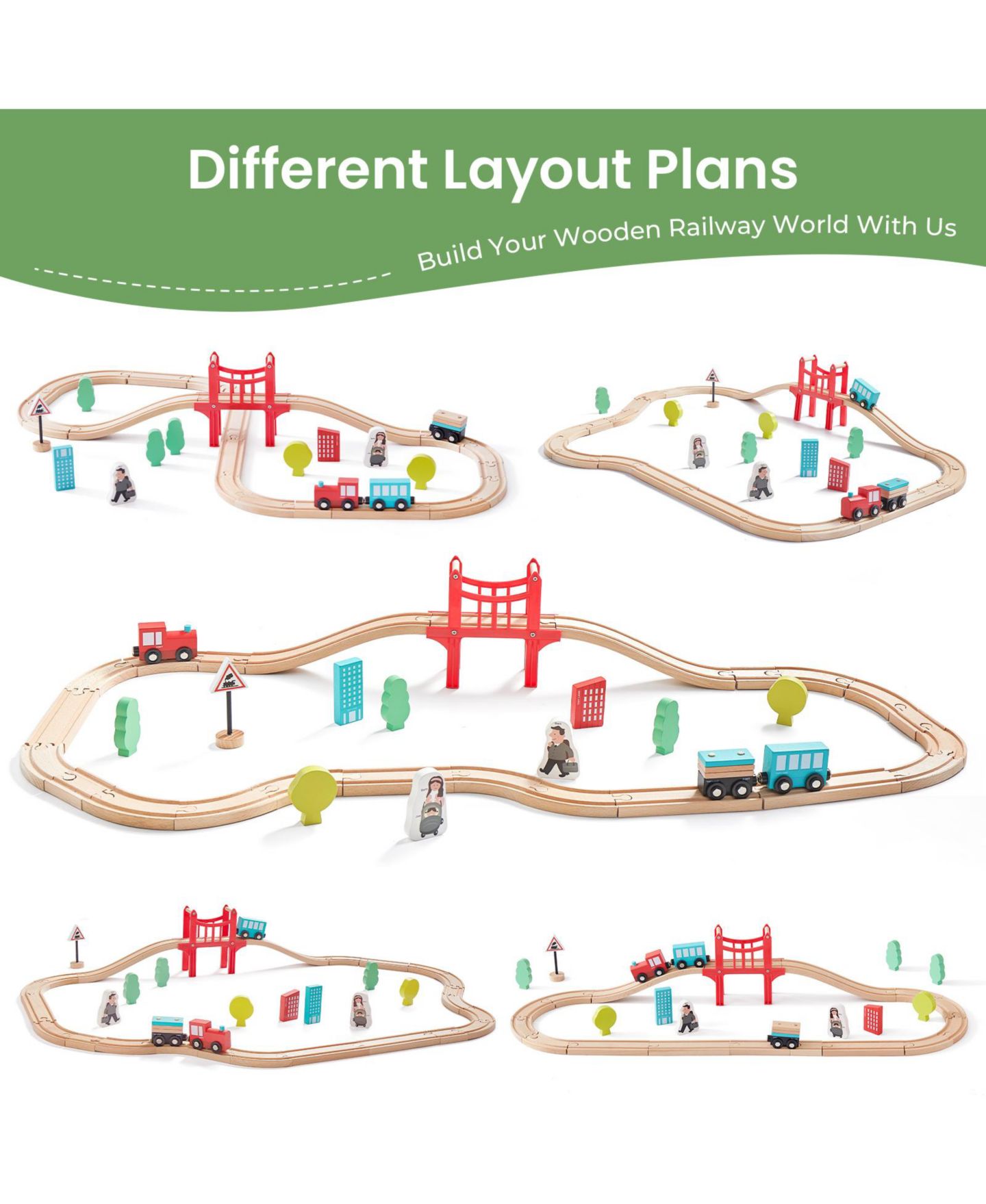 Детские конструкторы Tiny Land Wooden Train Set 39-Piece, Ages 3+ — фото 3