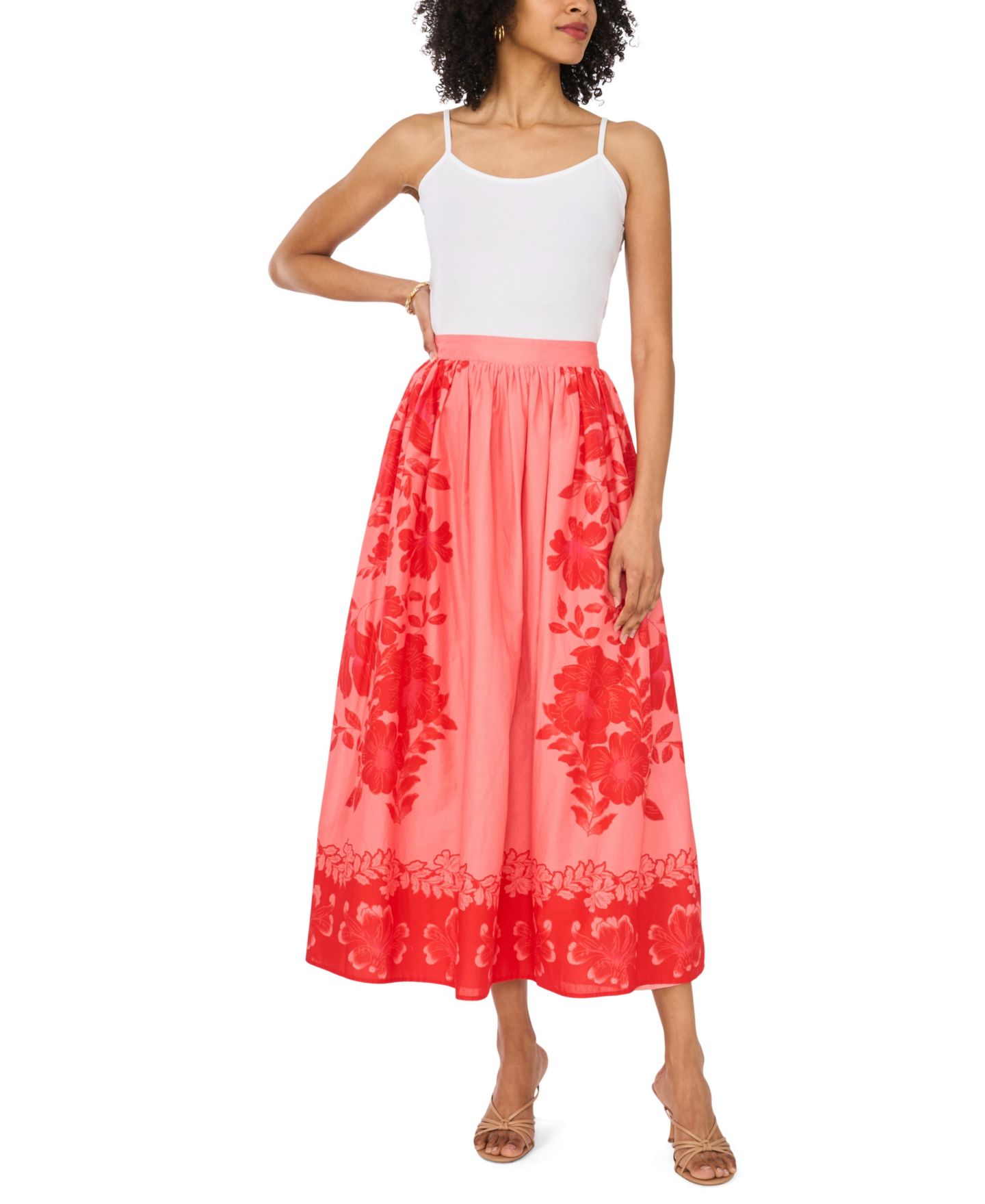 Женская юбка Vince Camuto Cotton Pull-On Elastic Waistband, цвет: Красный — фото 3