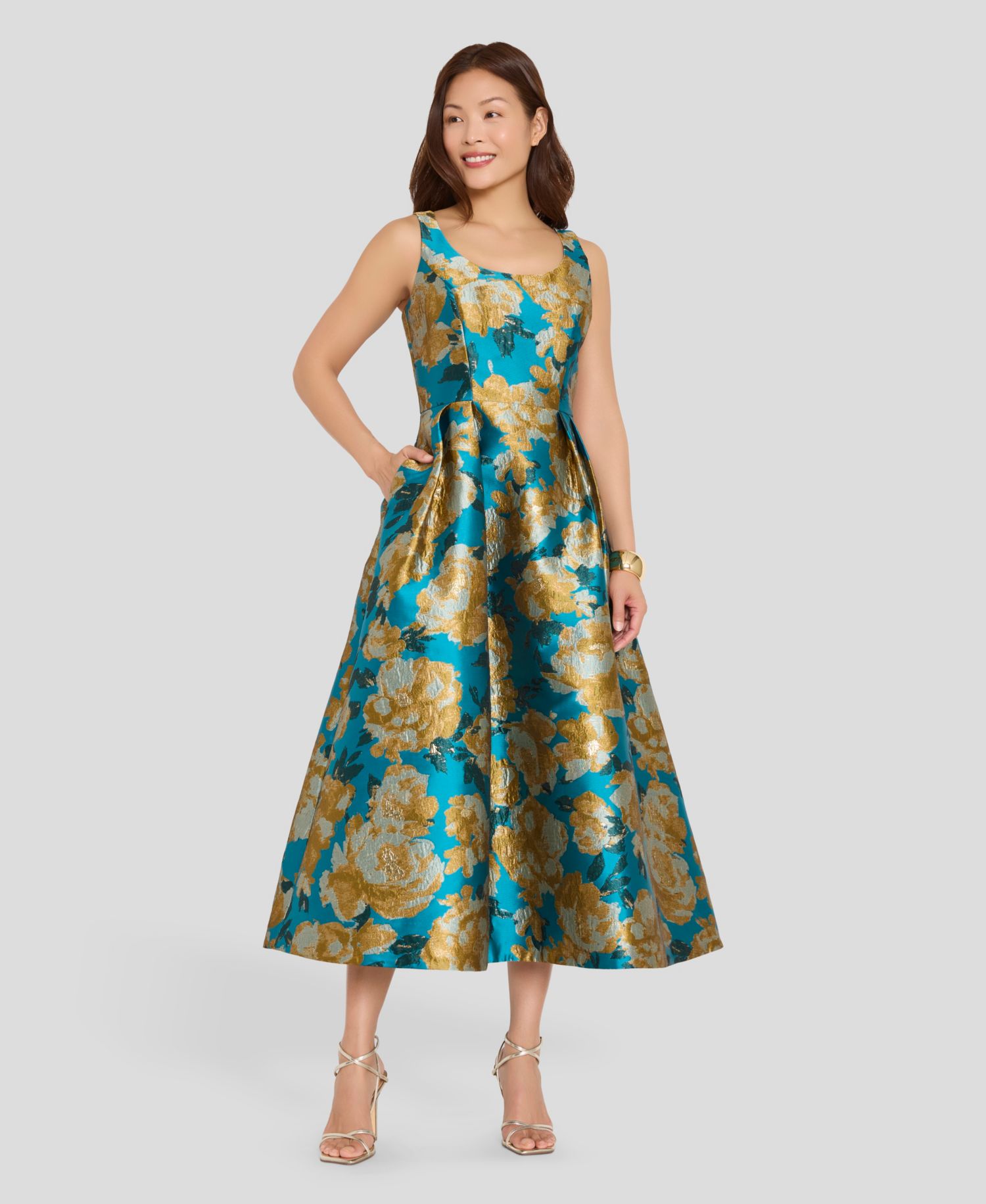 Women's Printed Scoop Neck Midi Dress