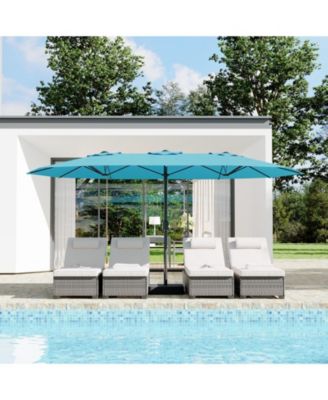 15FT Extra Large Double-Sided Patio Umbrella with Base, Waterproof UV Protection, Easy Crank for Pool, Garden, Backyard, Multiple Colors
