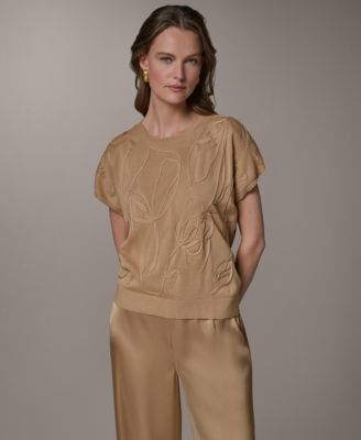 Women's Short-Sleeve Crewneck Cotton Sweater