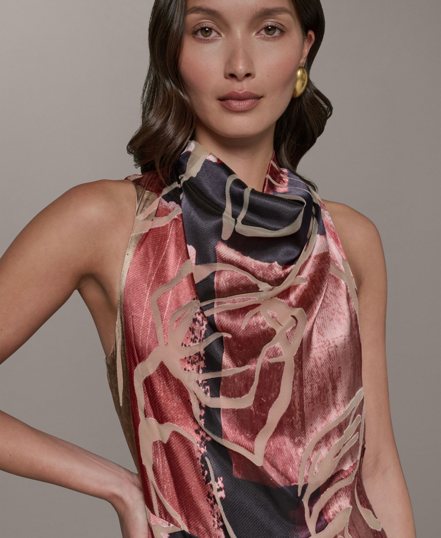 Women's Printed Burnout High Cowl Neck Dress