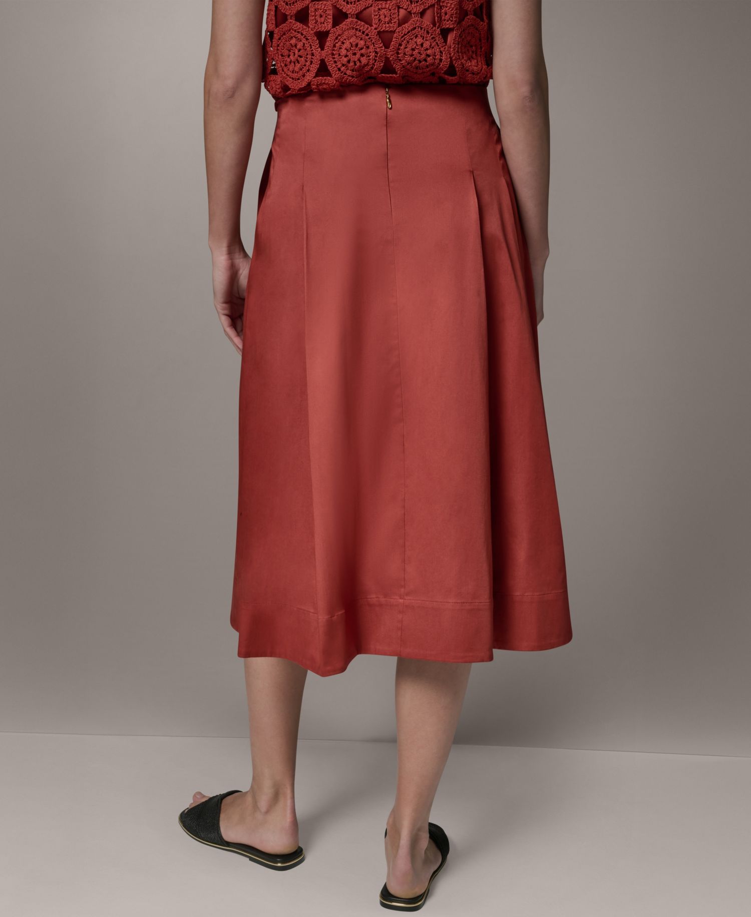 Women's Back Zipper Pleated Midi Skirt