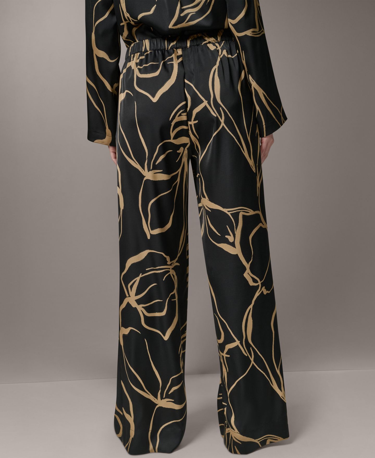 Женские брюки Donna Karan New York Printed Wide-Leg Pull-On, цвет: Чёрный / Палевый — фото 7